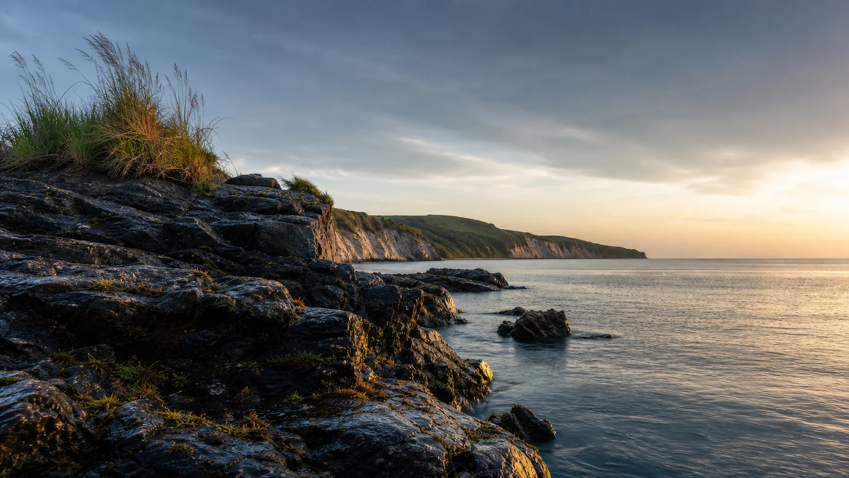 Coastal landscape photography at blue hour